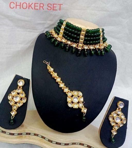 Stunning Crystal Kundan Worked Metal Bridal Jewellery Set
