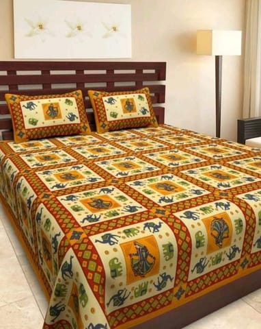 Pretty Cotton Double Bedsheet with Pillow Covers