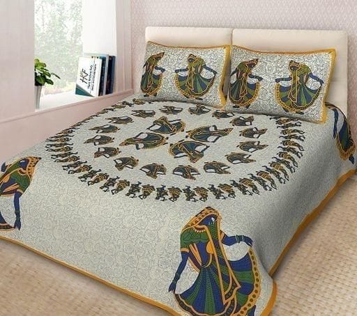 Ethnic Cotton Jaipuri Printed Double Bedsheet With Pillow Covers