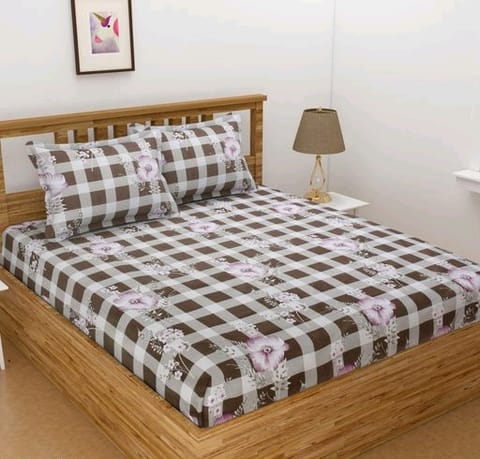 Designer Cotton Double Bedsheet With Elastic Hub With Pillow Covers