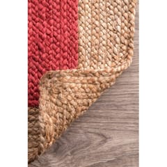 Rectangle Jute Red Color Carpets | Hand Woven denim & Jute Carpet | Contemporary Carpet | Centre Table Carpet | Easy to Wash Carpet & Custom Sizes