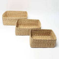 SET OF 3 SIZES - Decorative tray/storage baskets trays/office table paper tray which can be also used as a vegetables tray/ Use this natural Straw/dry grass/Seagrass/Kouna Grass small tray online as gift hamper basket/ wardrobe basket