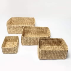 SET OF 4 SIZES - Decorative tray/storage baskets trays/office table paper tray which can be also used as a vegetables tray/ Use this natural Straw/dry grass/Seagrass/Kouna Grass small tray online as gift hamper basket/ wardrobe basket