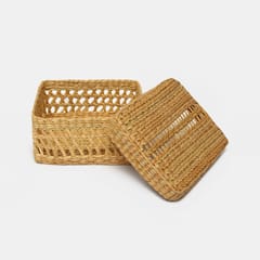 Storage Basket with lid/gift hamper baskets/decorative baskets which are perfect alternatives to jute storage baskets/ Use this natural Straw/dry grass/Seagrass/Kouna Grass basket as storage basket for shelves/ food hamper baskets