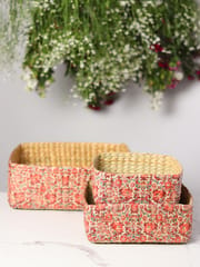 Decoupage decorative tray/office table paper tray which is the perfect substitute to wooden tray and can be used as a vegetables tray or table tray for office, (Set of 3 - Red Flowers)
