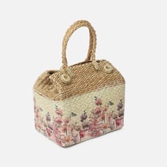 Habere India-All the Cultures Fabricating India Picnic Gift Baskets/Decorative Storage Baskets/Clothes Storage Baskets (Cream Blossom Flower)