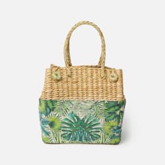 Habere India-All the Cultures Fabricating India Picnic Gift Baskets/Decorative Storage Baskets/Clothes Storage Baskets (Green Tropical 01)