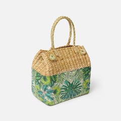 Habere India-All the Cultures Fabricating India Picnic Gift Baskets/Decorative Storage Baskets/Clothes Storage Baskets (Green Tropical 01)