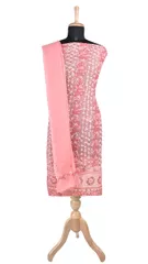 Rohia by Chhangamal Hand Embroidered Pink Faux Georgette  Chikan Suit Length(Kurta 2.5 M, Bottom 2 M, Dupatta 2.15 M)