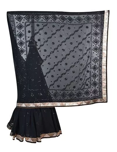 Rohia by Chhangamal Hand Embroidered Black Pure Georgette Chikan Saree.