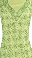 Rohia by Chhangamal Hand Embroidered Green Cotton Chikan Suit Length(Kurta 2.5 M, Bottom 2 M, Dupatta 2.15 M)