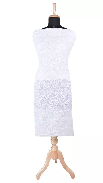 Rohia by Chhangamal Hand Embroidered White Faux Georgette Chikan Suit Length(Kurta 2.5 M, Bottom 2 M, Dupatta 2.15 M)