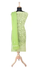 Rohia by Chhangamal Hand Embroidered Green Faux Georgette Chikan Suit Length(Kurta 2.5 M, Bottom 2 M, Dupatta 2.15 M)