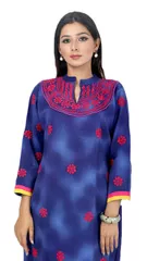 Rohia by Chhangamal Women's Hand Embroidered Blue Cotton Chikan Kurti