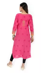 Rohia by Chhangamal Women's Hand Embroidered Pink Chikan Kurti