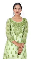 Rohia by Chhangamal Women's Hand Embroidered Pale Green Chikan Kurti