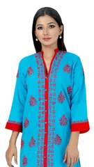 Rohia by Chhangamal Women's Hand Embroidered Blue Cotton Chikan Kurti