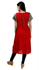 Rohia by Chhangamal Women's Hand Embroidered Red Cotton Chikan Kurti