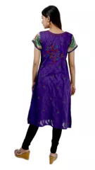 Rohia by Chhangamal Women's Hand Embroidered Violet Cotton Chikan Kurti