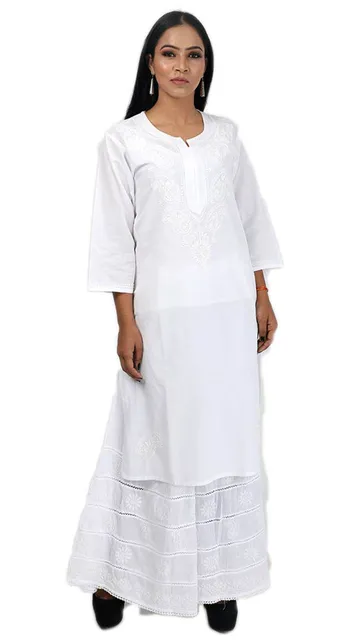 Rohia by Chhangamal Women's Hand Embroidered White Cotton Chikan Kurti