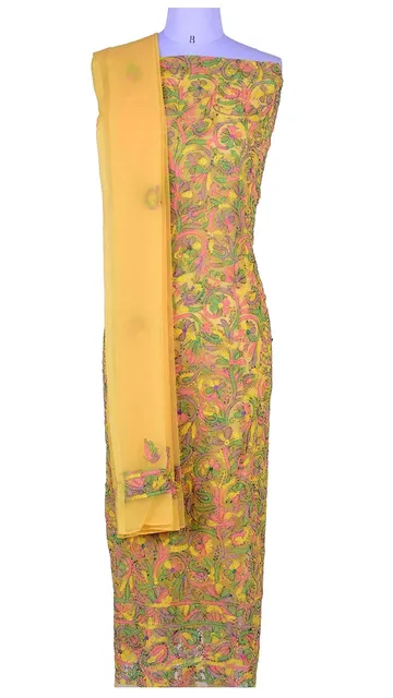 Rohia by Chhangamal Front Jaal Multi Color Georgette Chikan Suit Length(Kurta 2.5 M, Bottom 2 M, Dupatta 2.15 M)