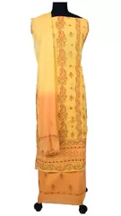 Rohia by Chhangamal Hand Embroidered Multi Yellow Cotton Chikan Suit Length(Kurta 2.5 M, Bottom 2 M, Dupatta 2.15 M)