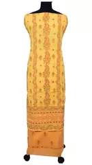 Rohia by Chhangamal Hand Embroidered Multi Yellow Cotton Chikan Suit Length(Kurta 2.5 M, Bottom 2 M, Dupatta 2.15 M)