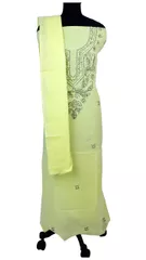 Rohia by Chhangamal Hand Embroidered Lemon Green Cotton Unstiched Chikan Suit Length(Kurta 2.5 M, Bottom 2 M, Dupatta 2.15 M)