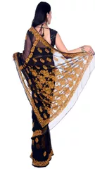 Rohia by Chhangamal Hand Embroidered Black Faux Georgette Chikan Saree