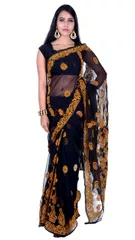 Rohia by Chhangamal Hand Embroidered Black Faux Georgette Chikan Saree