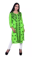 Rohia by Chhangamal Hand Embroidered Green Cotton Sherwani Style Chikan Kurti