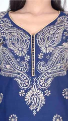 Rohia by Chhangamal Hand Embroidered Blue Cotton Chikan Kurti