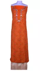 Rohia by Chhangamal Hand Embroidered Unstiched Cotton Orange Chikan Suit Length(Kurta 2.5 M, Bottom 2 M, Dupatta 2.15 M)