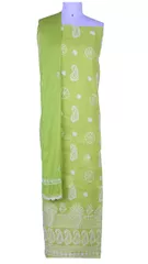 Rohia by Chhangamal Hand Embroidered Unstiched Green Cotton Chikan Suit Length(Kurta 2.5 M, Bottom 2 M, Dupatta 2.15 M)