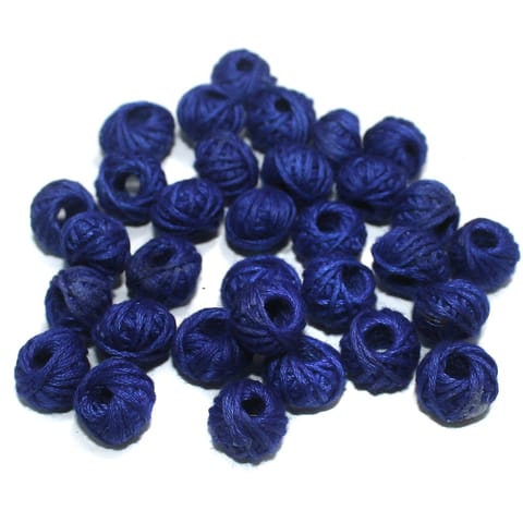 100 Pcs. Cotton Thread Round Beads Blue 12x8 mm