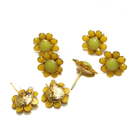 2 Pairs Single Layer Pacchi Earing Tops Yellow 18mm