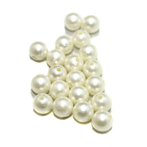 100 Pcs Acrylic Pearl Beads Off White 10mm