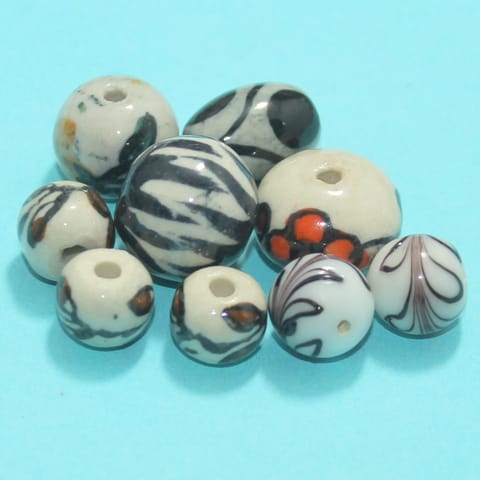 58 Pcs Ceramic Beads Assorted 23-11 mm