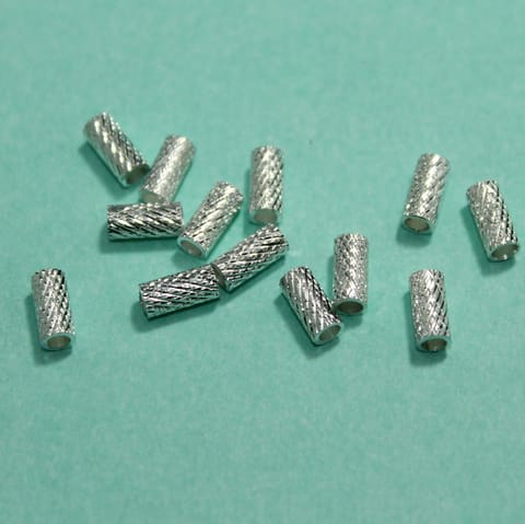 50 Gms Silver Brass Tube Beads, 6x3mm