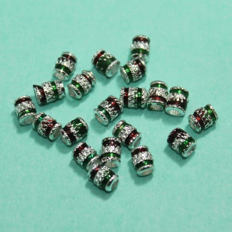 50 Gms Silver Meenakari Work Brass Beads, 4mm