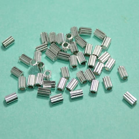 50 Gms Silver Brass Tube Beads, 5x3mm