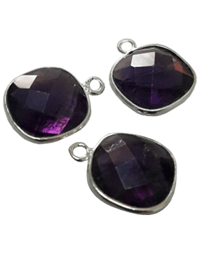 Sterling Silver Amethyst Square CHARM 16x11mm