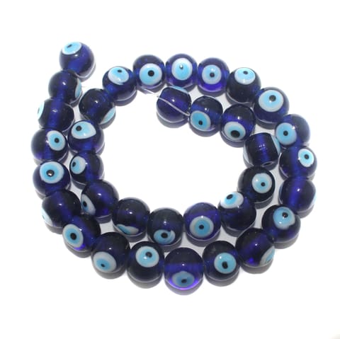 2 Strings, 12mm Glass Evil Eye Round Beads Blue