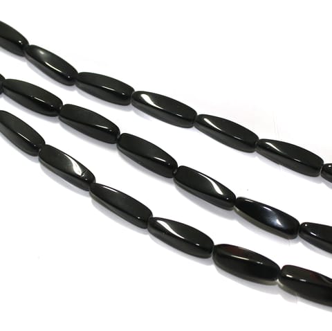 5 Strings Twisty Glass Beads Black 17x9mm