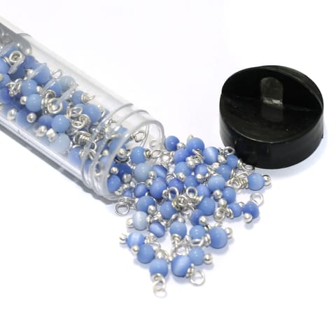 200 Pcs 4mm Sky Blue Cats Eye Loreal Beads Tube Silver Plated