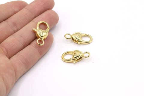 10 Pcs, 30X15mm Gold Finish Large Heart Lobster Clasps