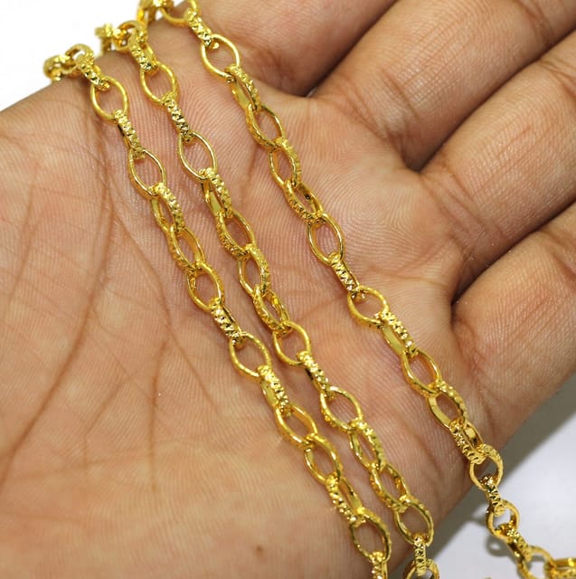 1 Mtr Gold Finish Metal Chain, Link size 5x3mm