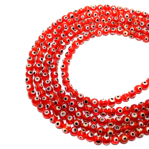 2 Strings, 5mm Red Glass Evil Eye Round Beads