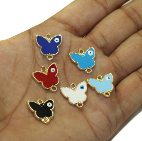 6 Pcs Evil Eye Butterfly Connectors Charms Assorted Color 16x16mm