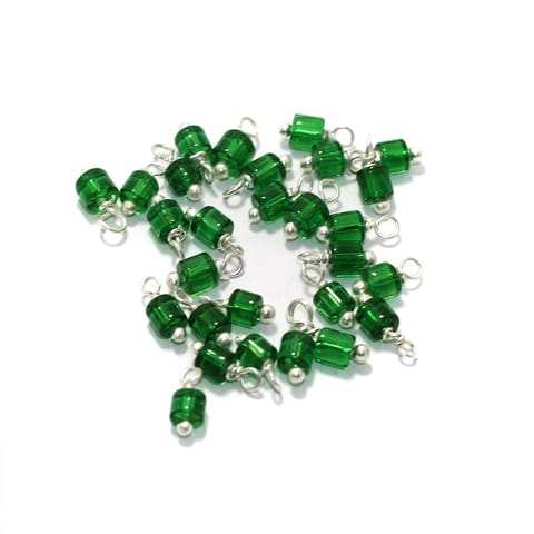 100 Pcs, 4mm Glass Loreal Beads Green Silver Plated
